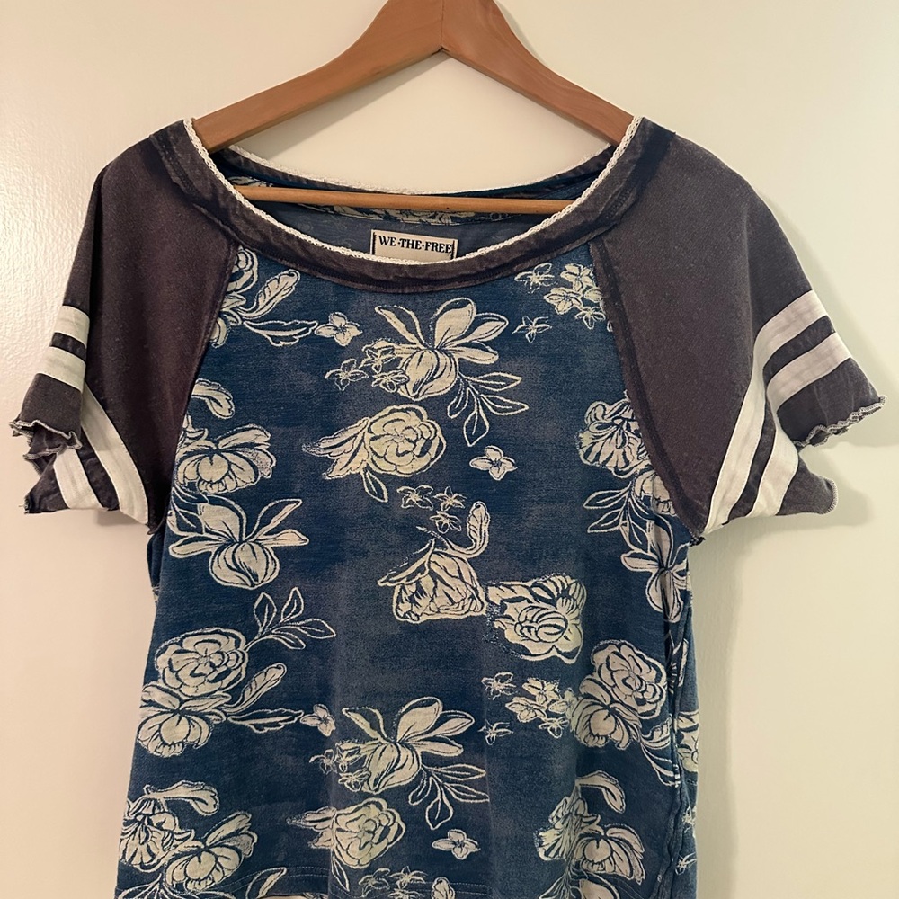 We The Free Teal Floral Tee